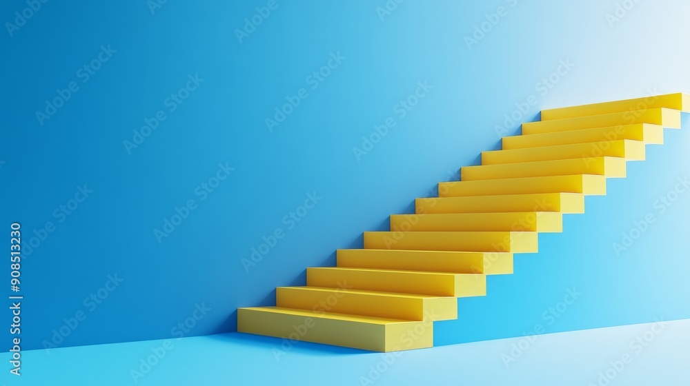 Abstract Yellow Stairway on Blue Background - Minimalistic 3D Render for Conceptual Design Abstract Yellow Stairway on Blue Background - Minimalistic 3D Render for Conceptual Design