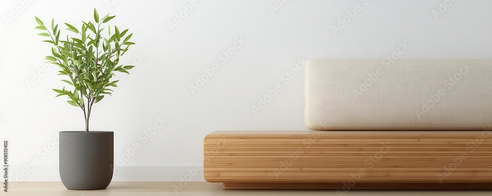 Modern living room with sleek bamboo furniture and eco-friendly decor ...