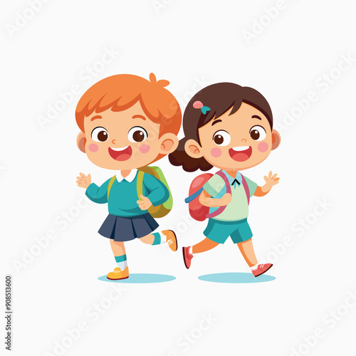 School kid going their school very happily