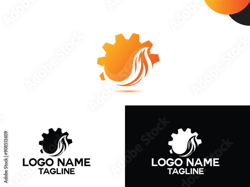 Gear and gas logo design template. Gas oil logo. Gear vector. Business. Premium logo art design