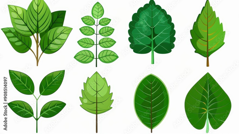 Bright green leaves in simple illustrations stand out against a clean white backdrop, capturing the beauty of nature. Bright green leaves in simple illustrations stand out against a clean white backdrop, capturing the beauty of nature.
