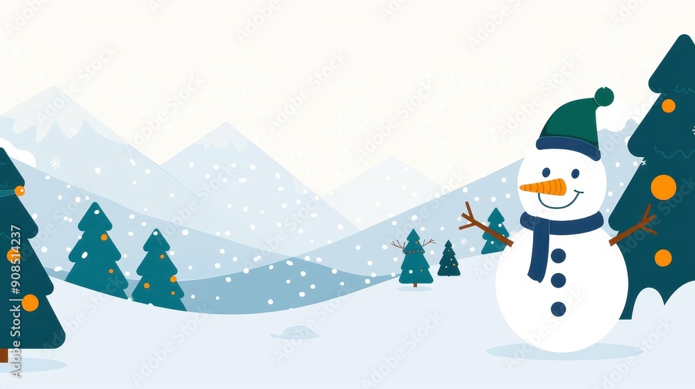 Fototapeta premium A festive Christmas card featuring a cheerful snowman, evoking holiday spirit and winter joy for sending warm wishes.