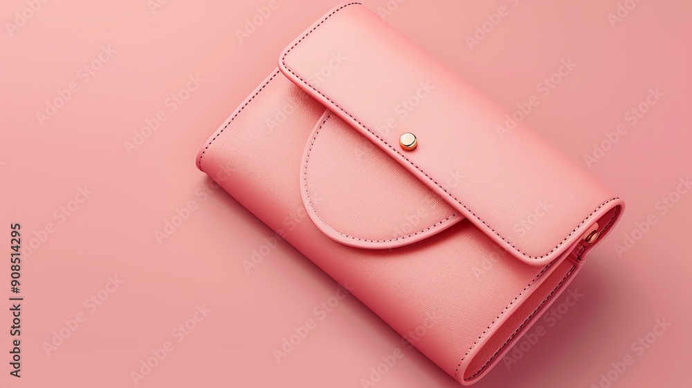 A pink leather clutch on a pink background. A pink leather clutch on a pink background.