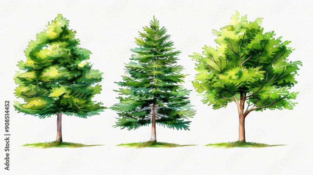 Beautiful watercolor illustration of pine and linden trees, perfect for nature lovers and art enthusiasts alike. A serene depiction Beautiful watercolor illustration of pine and linden trees, perfect for nature lovers and art enthusiasts alike. A serene depiction
