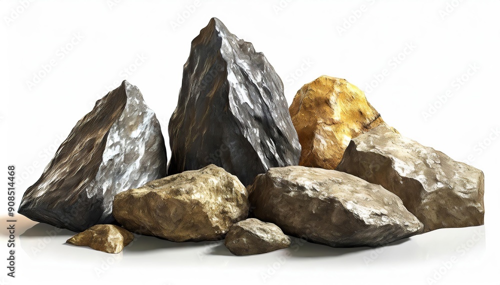 Dark marble stone, Raw marble rock specimen isolated on white background, Decorative rocks isolated on white background Dark marble stone, Raw marble rock specimen isolated on white background, Decorative rocks isolated on white background