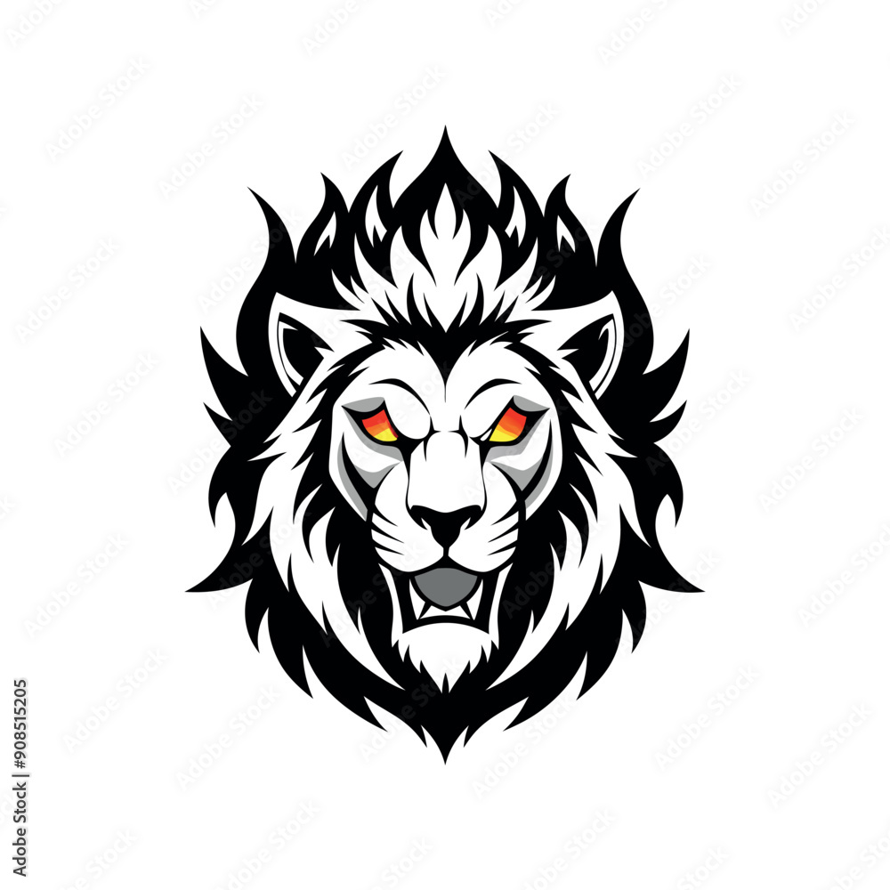 a male lion shouting and an icon with aggressive face a male lion shouting and an icon with aggressive face