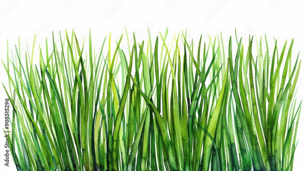 Lush green grass in a serene meadow, beautifully rendered in watercolor, perfect for natureinspired designs. Lush green grass in a serene meadow, beautifully rendered in watercolor, perfect for natureinspired designs.