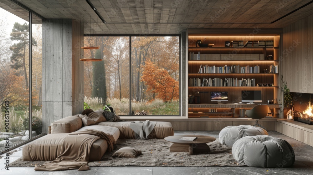 Modern home office with minimalist design, cozy room with plants The concept of remote work, freelancing Modern home office with minimalist design, cozy room with plants The concept of remote work, freelancing
