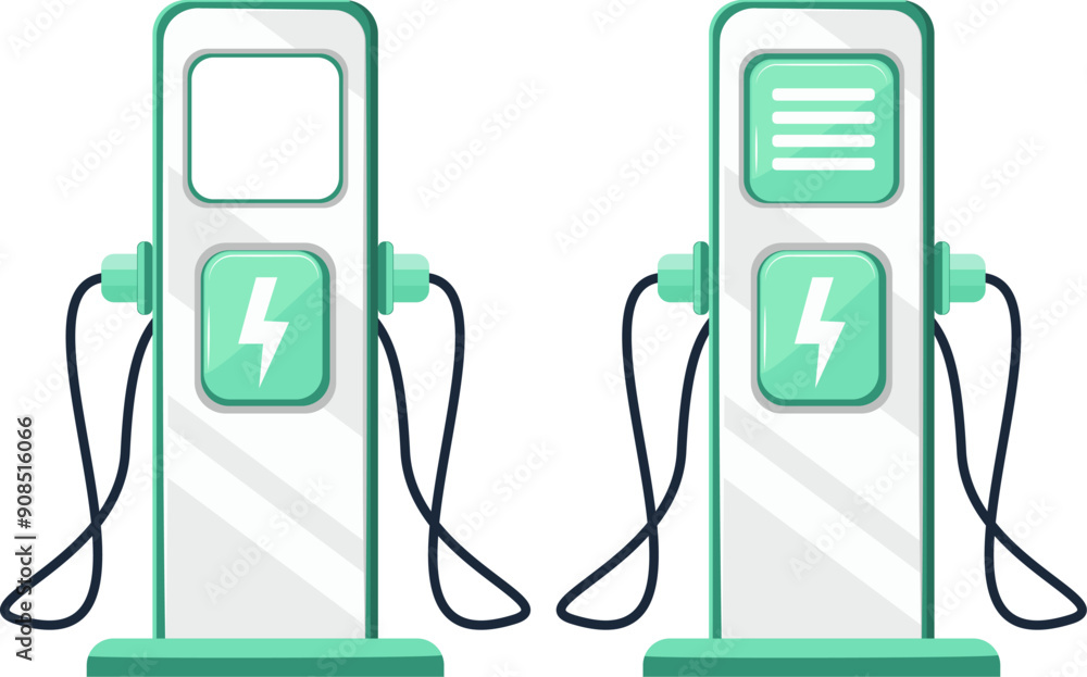 Alternative fuel concept illustration. Socket for electrical car battery charger with load indicator lights. Electric vehicle charging station of green and gray colors icon isolated. Alternative fuel concept illustration. Socket for electrical car battery charger with load indicator lights. Electric vehicle charging station of green and gray colors icon isolated.