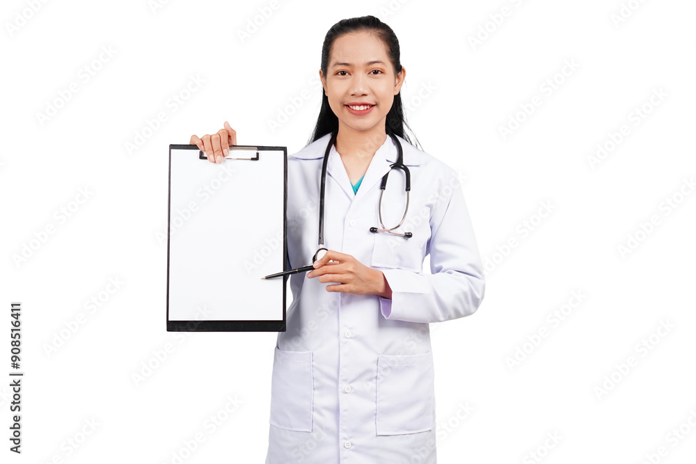 Female doctor holding clipboard isolated transparent Female doctor holding clipboard isolated transparent