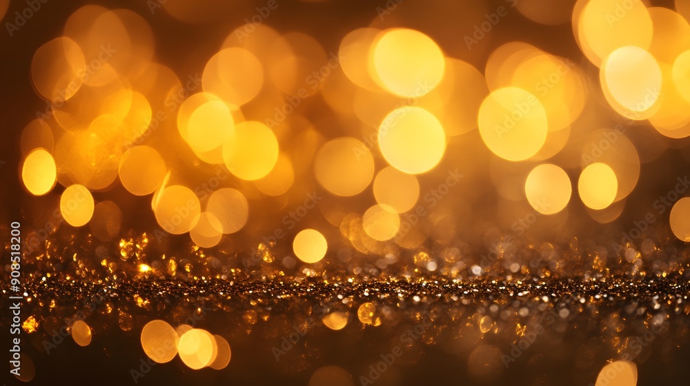 a golden glitter laying in the foreground with bokeh lights on the background for a new years card a golden glitter laying in the foreground with bokeh lights on the background for a new years card