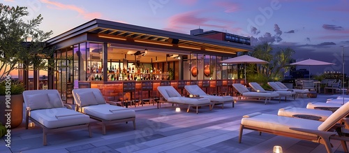 Wallpaper Mural A chic rooftop bar with stylish lounge chairs, modern decor, and an open-air setting. Perfect for evening gatherings. Torontodigital.ca