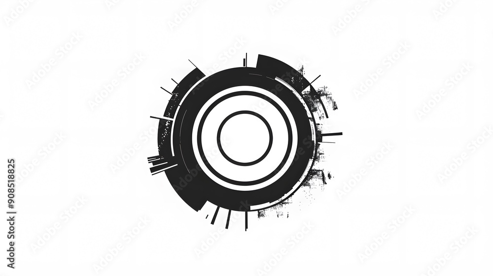 Minimalist dystopian company logo of a circle with several lines protruding from the centre, white background
Minimalist dystopian company logo of a circle with several lines protruding from the centre, white background