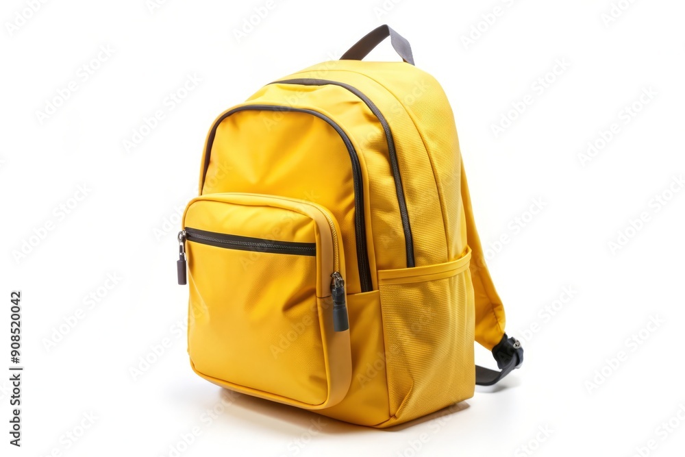 Yellow Backpack with Black Straps on White Background. Yellow Backpack with Black Straps on White Background.