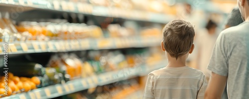 A distressed family at a grocery store with prices rising, symbolizing the impact of inflation on everyday life