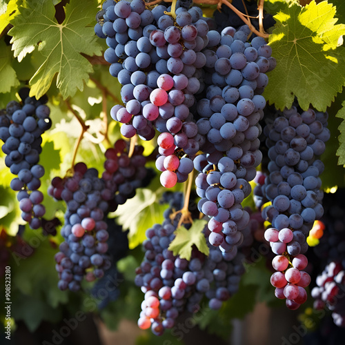 Wallpaper Mural Fresh, ripe grapes hanging from a tree branch, showcasing nature’s bounty. Perfect for highlighting organic produce and vineyard settings. Torontodigital.ca