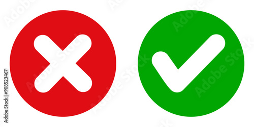 Cross and tick, correct and incorrect symbol sign vector illustration photo