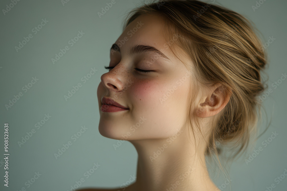 A close up of a girl's face with her eyes closed A close up of a girl's face with her eyes closed