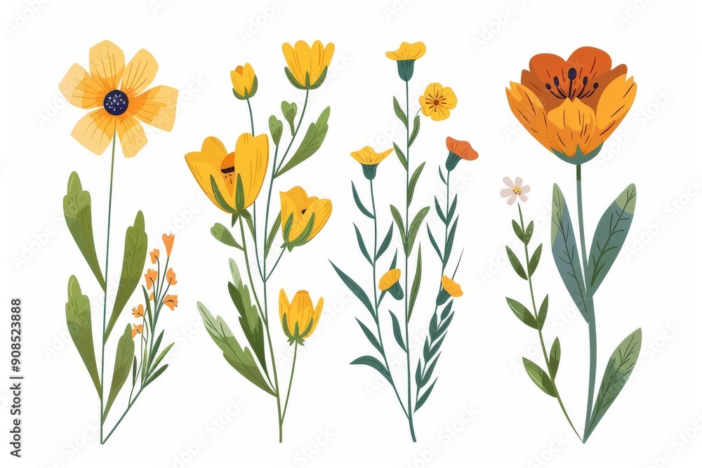 custom made wallpaper toronto digitalCollection of 2D and 3D Vector Flat Abstract Minimalistic Art of Flowers and Meadow Isolated on a White Background