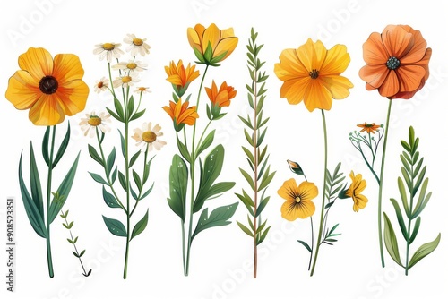 Wallpaper Mural Collection of 2D and 3D Vector Flat Abstract Minimalistic Art of Flowers and Meadow Isolated on a White Background Torontodigital.ca