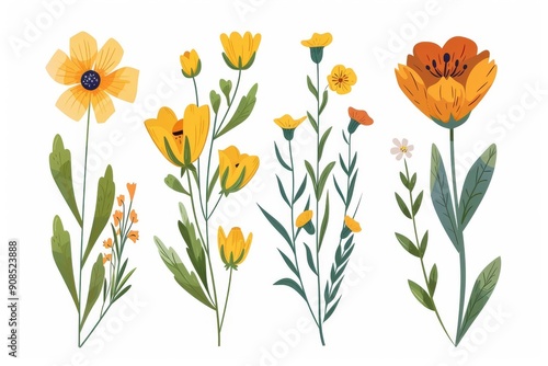 Wallpaper Mural Collection of 2D and 3D Vector Flat Abstract Minimalistic Art of Flowers and Meadow Isolated on a White Background Torontodigital.ca