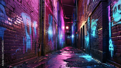 Cyberpunk city wall graffiti neon glow concept background wallpaper