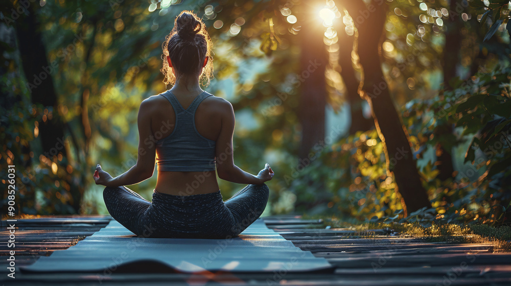 Serene Yogini Engaged in Mindfulness Meditation in a Tranquil Natural Environment Serene Yogini Engaged in Mindfulness Meditation in a Tranquil Natural Environment