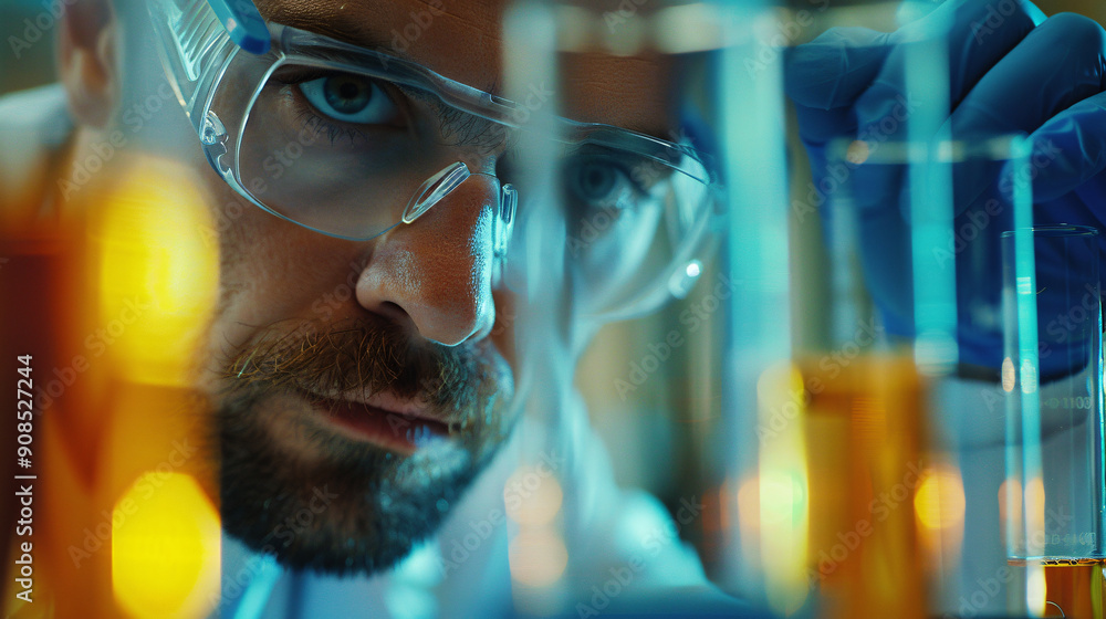 Dedicated Medical Researcher Analyzing Test Tube in Modern Laboratory Setting Dedicated Medical Researcher Analyzing Test Tube in Modern Laboratory Setting
