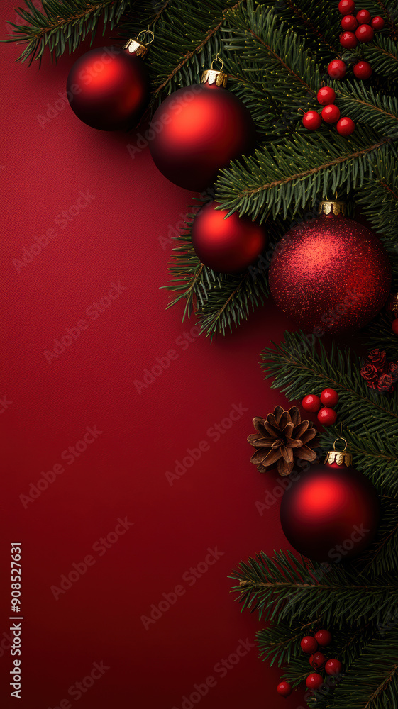 Red Christmas Ornaments and Pine Red Christmas Ornaments and Pine
