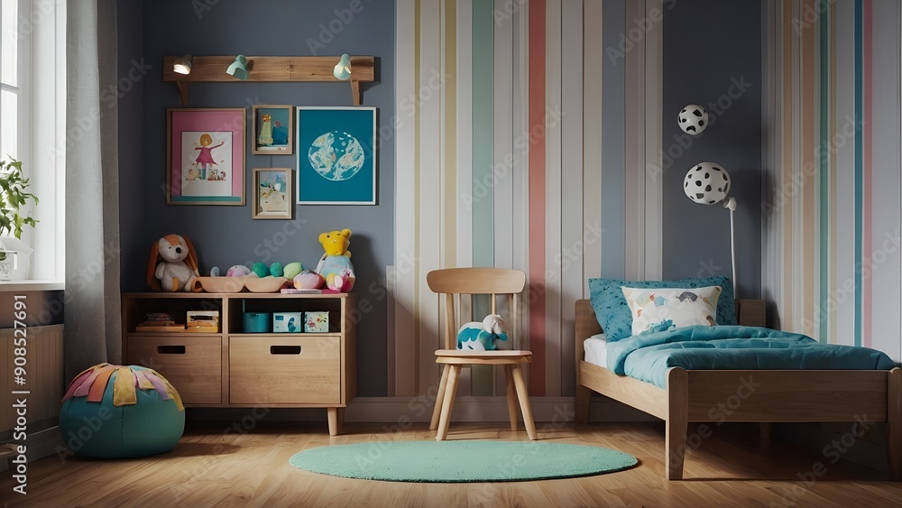 A whimsical and colorful child’s room setup with cheerful design and practical solutions A whimsical and colorful child’s room setup with cheerful design and practical solutions