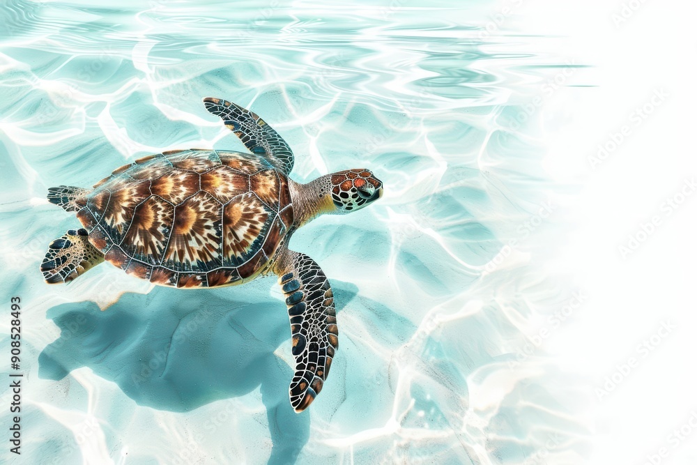 Fototapeta premium Light water color of a turtle swimming peacefully