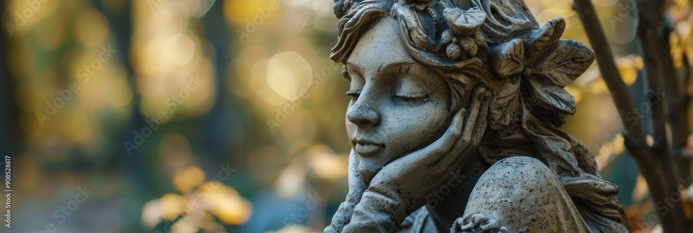 A whimsical stone sculpture depicting a fairy tale character in the park