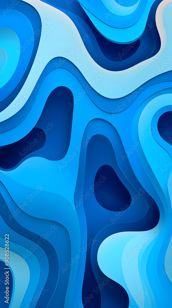 Digital blue artistic paper cut wave abstract graphic poster background Digital blue artistic paper cut wave abstract graphic poster background