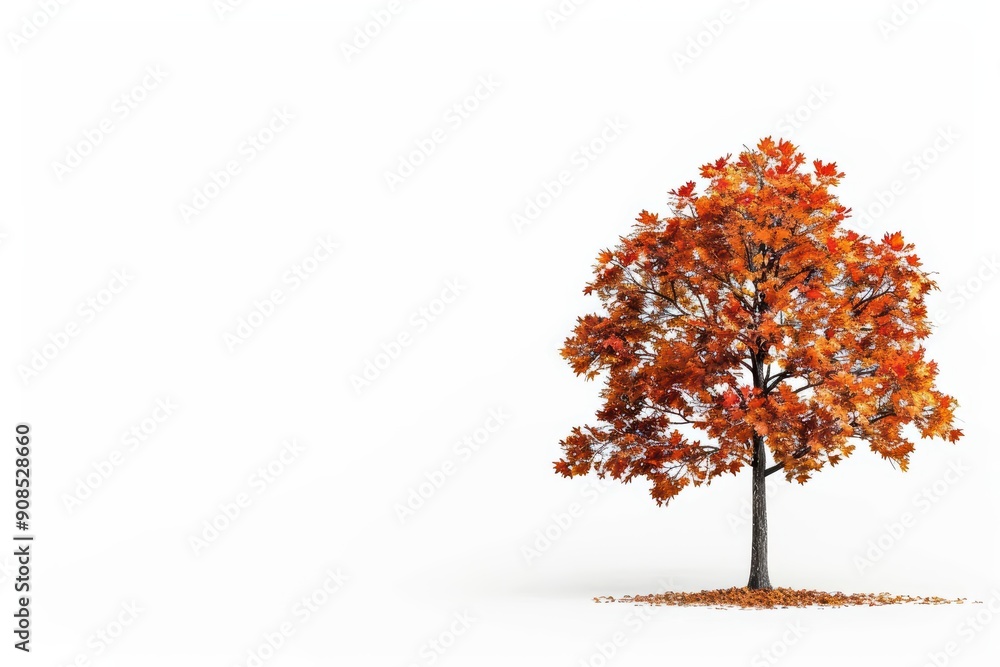 Obraz premium Luxury autumn tree with golden, red, and orange leaves, set against a stark white background