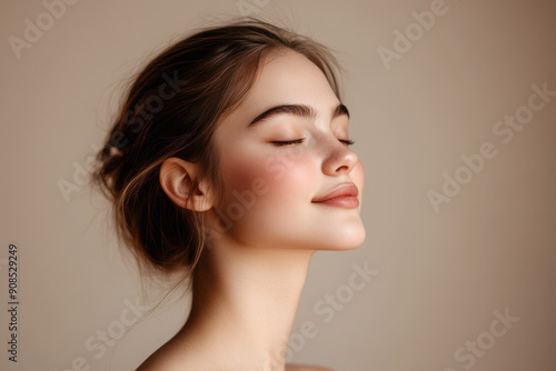A close up of a girl's face with her eyes closed
