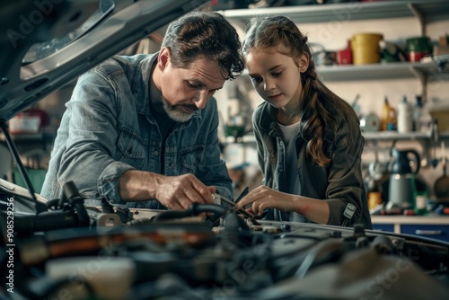Father and Daughter Fixing a Car
