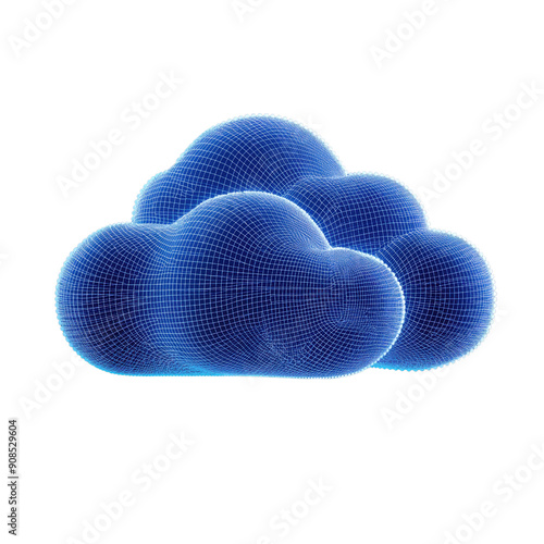 3D illustration of blue clouds with a mesh wireframe, representing digital cloud networks and advanced connectivity. The image emphasizes technology and infrastructure of modern cloud computing.