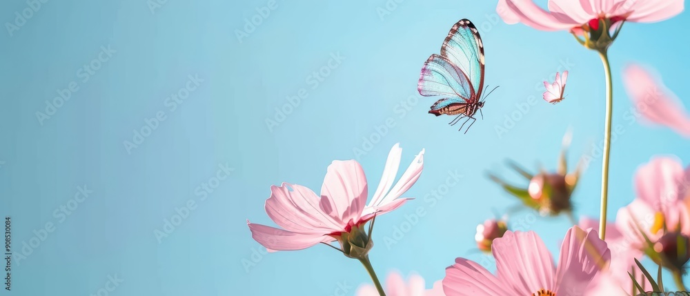 Naklejka premium Minimal spring poster template featuring a fresh design with icons of blooming flowers and butterflies