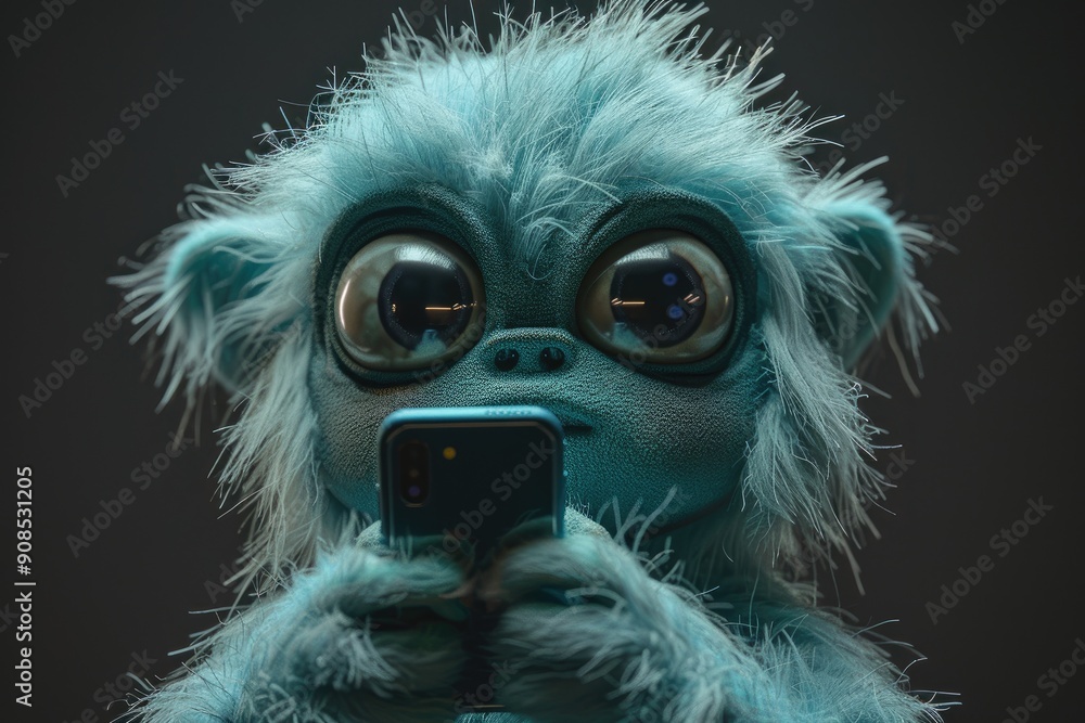 Furry creature with large eyes holding a phone Furry creature with large eyes holding a phone