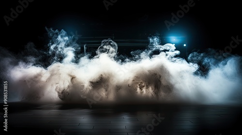 abstract frozen Hockey ice rink with smoke on dark background 