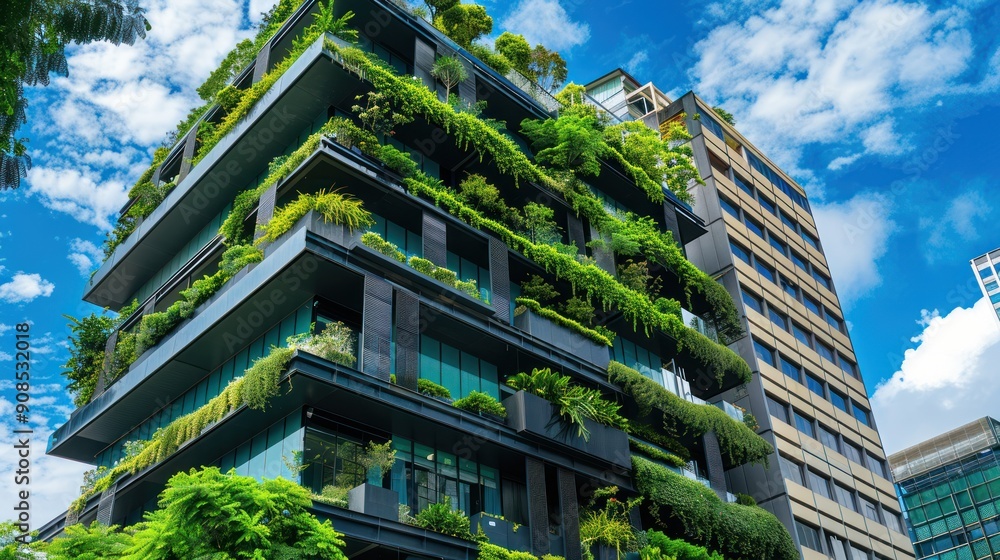 Multi-storey building with green plants and trees, a cool, friendly environment in the middle of the city. Multi-storey building with green plants and trees, a cool, friendly environment in the middle of the city.