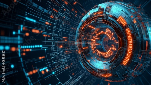 Wallpaper Mural Futuristic digital abstraction showcasing glowing lines and shapes, representing technology and data in a vibrant color palette. Torontodigital.ca