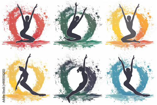 Artistic Representation of Synchronised Swimming Icons in Vibrant Colors Displaying Grace and Motion