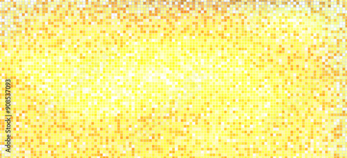 Disco ball pattern. Gold square mosaic backdrop. Night club yellow background with mirror foil texture. Vector illustration of golden vintage abstract shining colorful halftone wallpaper