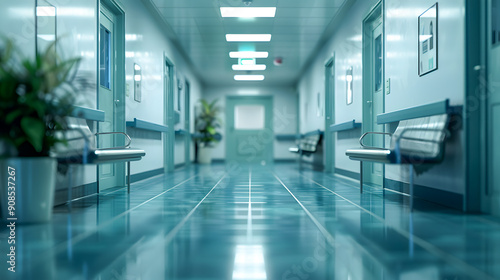 Hospital hallway, reception clinic. Unfocused background.