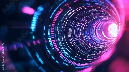 Neon Swirling Vortex of Virtual Private Network Cybersecurity Visualization