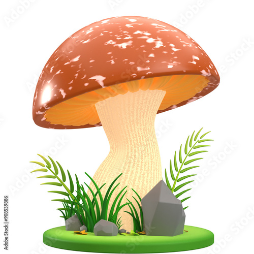 3D Brown and White Flat Mushroom