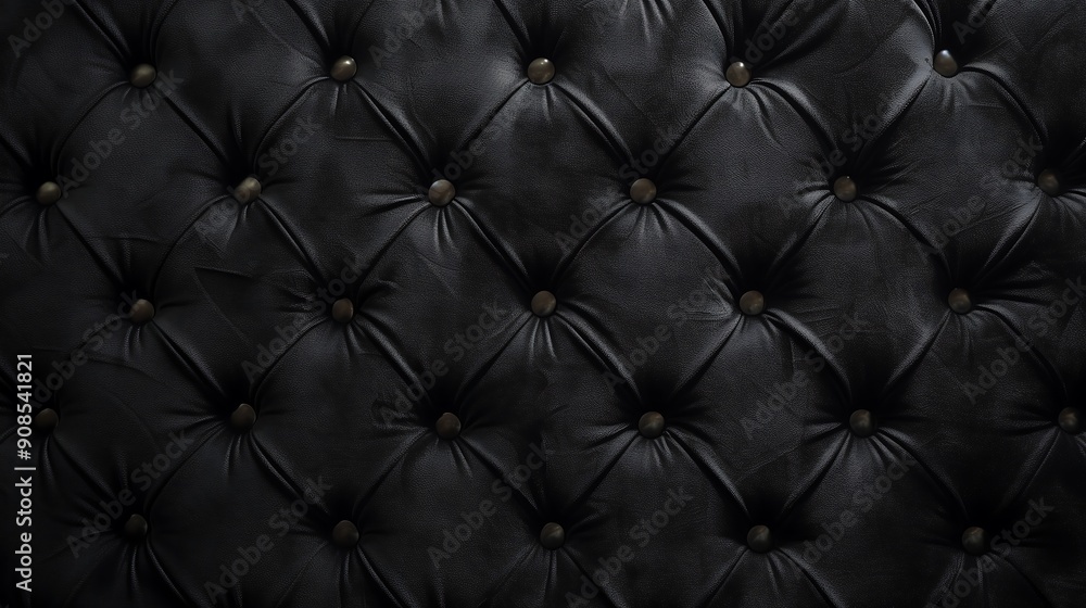 Fototapeta premium Timeless Elegance: A Luxurious Black Leather Upholstery Adorned with Intricate Button Tufting.時を超えるエレガンス 複雑なボタンスタッズで飾られた高級感のある黒革張り.Generative AI