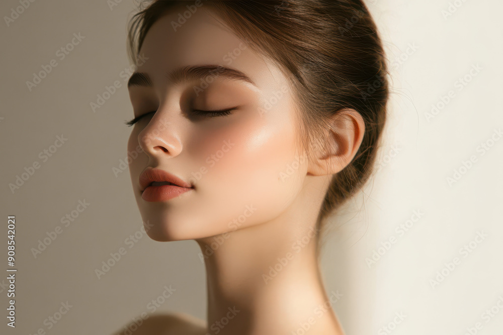 A close up of a girl's face with her eyes closed A close up of a girl's face with her eyes closed