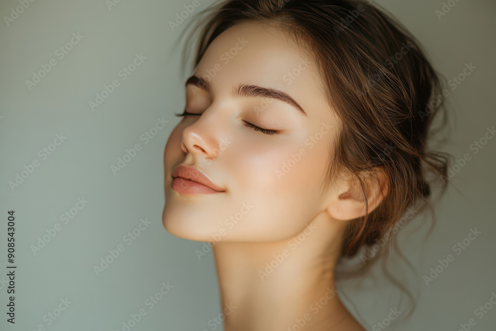 A close up of a girl's face with her eyes closed A close up of a girl's face with her eyes closed